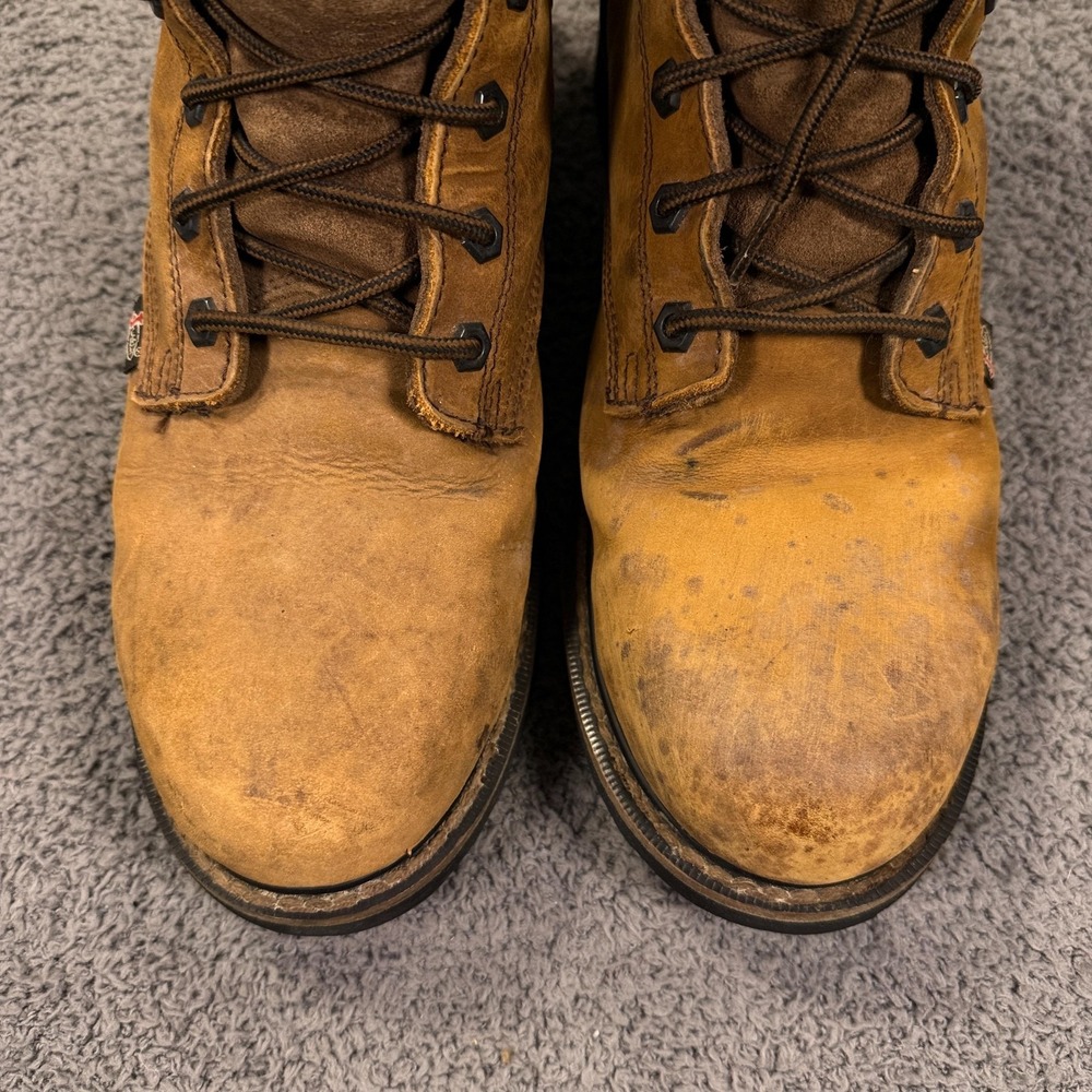 Justin Work Boots Mens 8.5 EE Brown Leather WK961 Waterproof Steel Toe 8 Inch - Picture 5 of 14